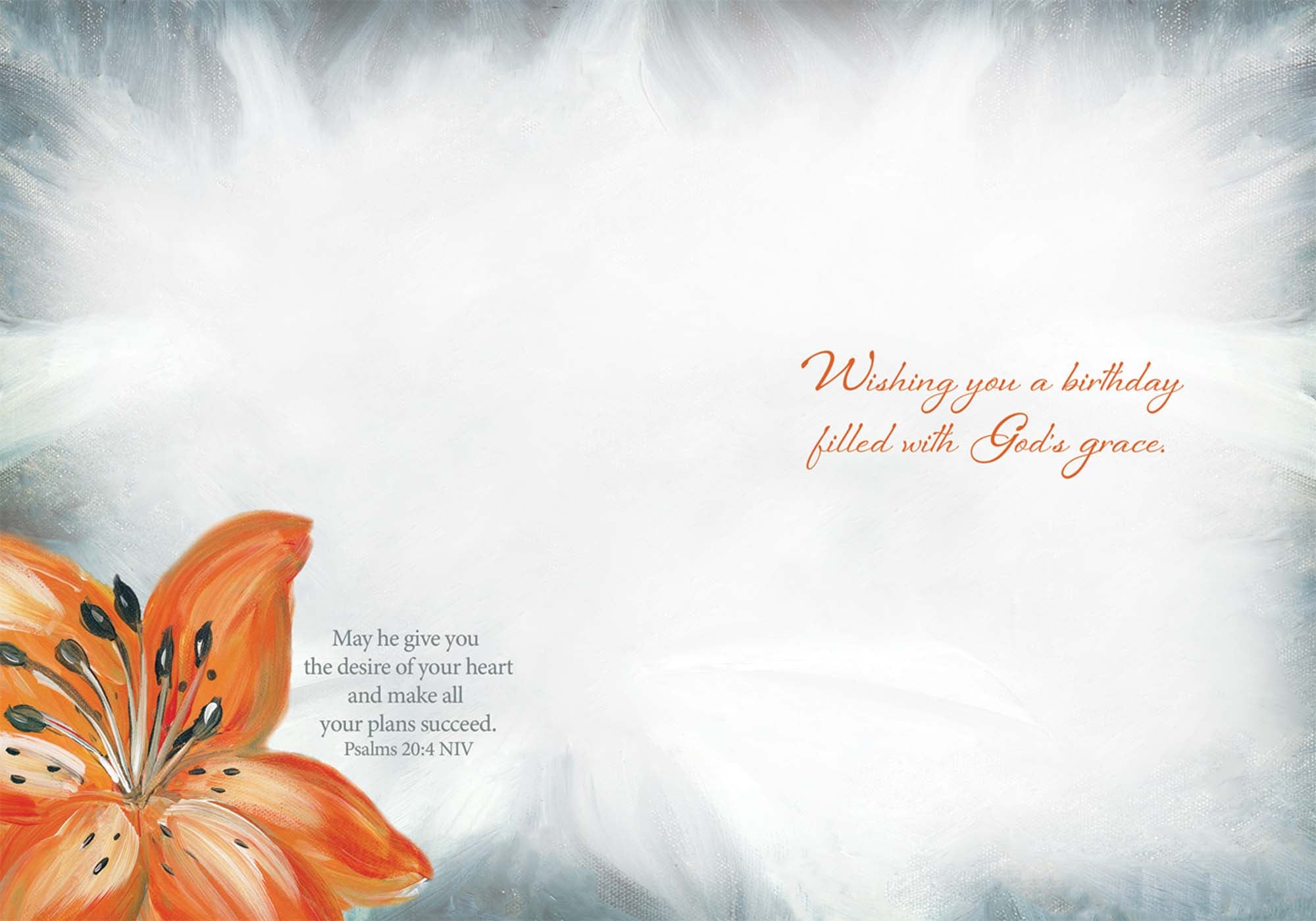 Birthday Blessings Christian Card with Psalm 20:4 – Tiger Lily in Orange