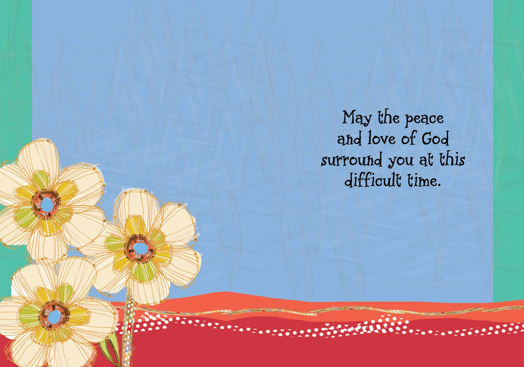 Floral design with a message of peace and love on a colorful background
