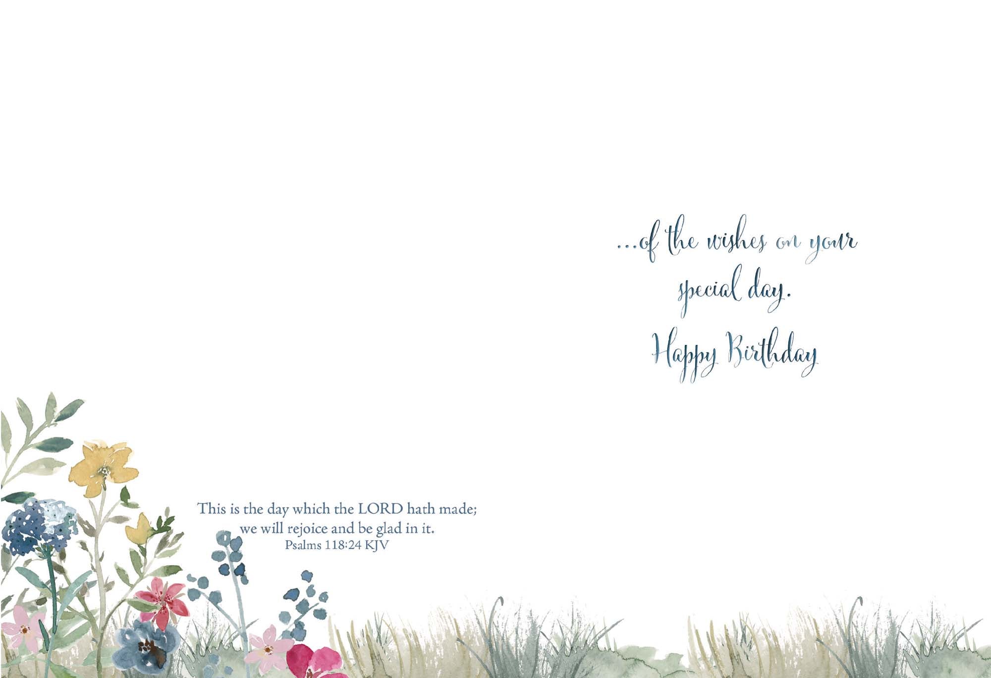 Greeting card with floral design and birthday message on a white background