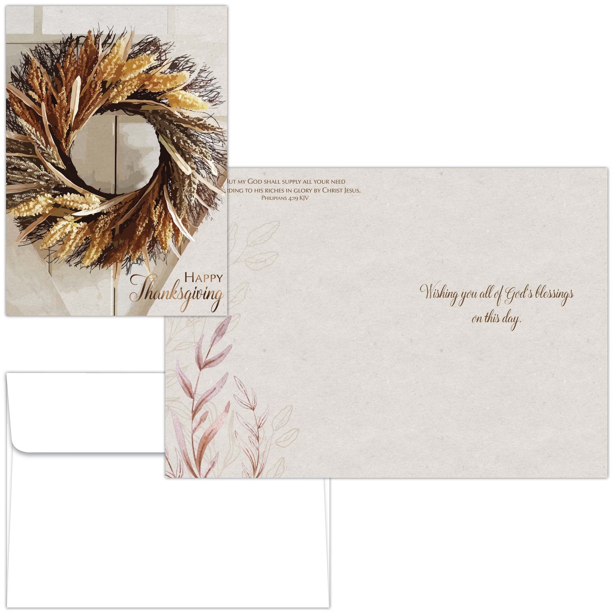 Christian Thanksgiving Card Wreath with Scripture