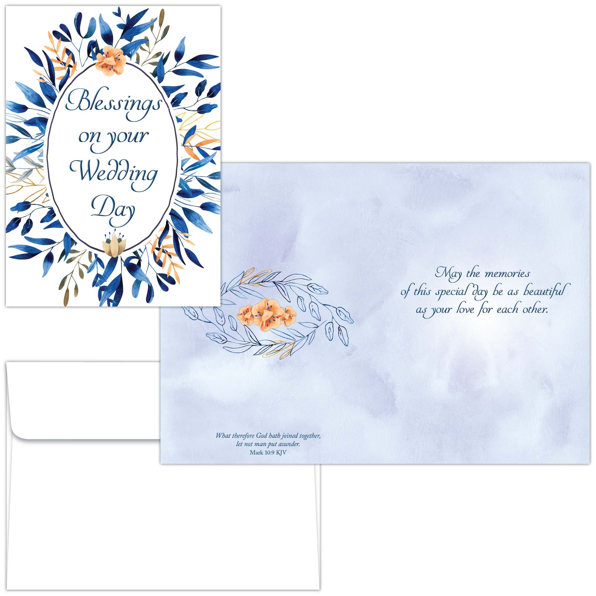 Wedding card with floral design and祝福语 on a white background