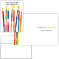 Set of birthday cards with colorful candles and text on a white background