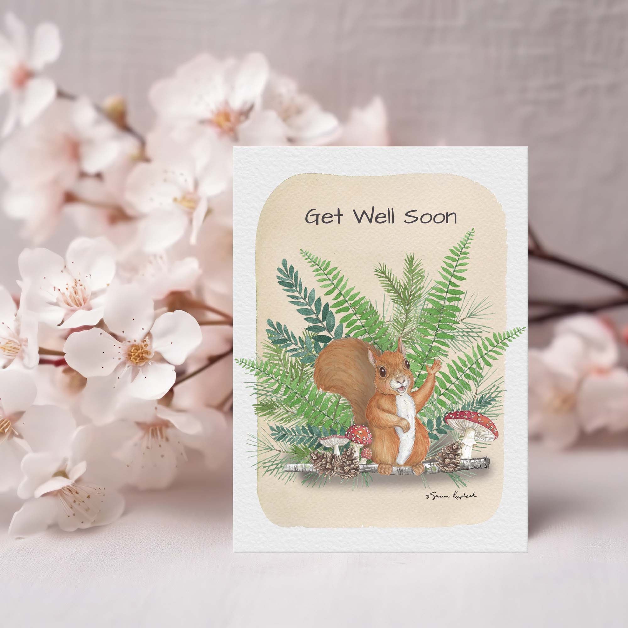 Christian Get Well Card with Scripture Woodland Fern - Squirrel
