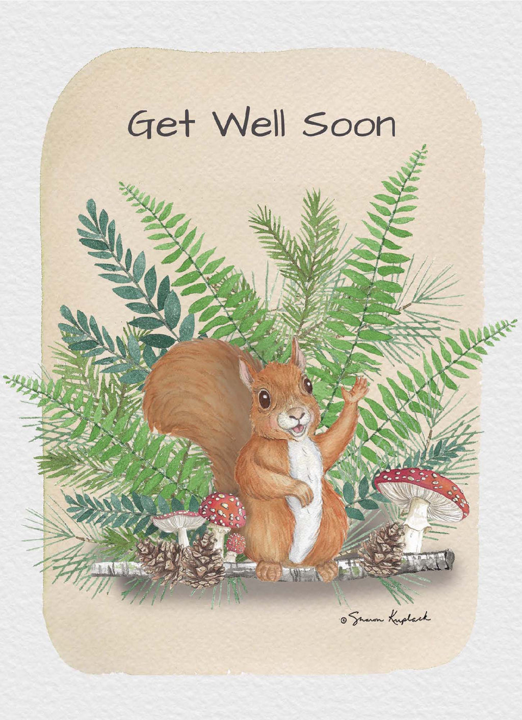 Christian Get Well Card with Scripture Woodland Fern - Squirrel