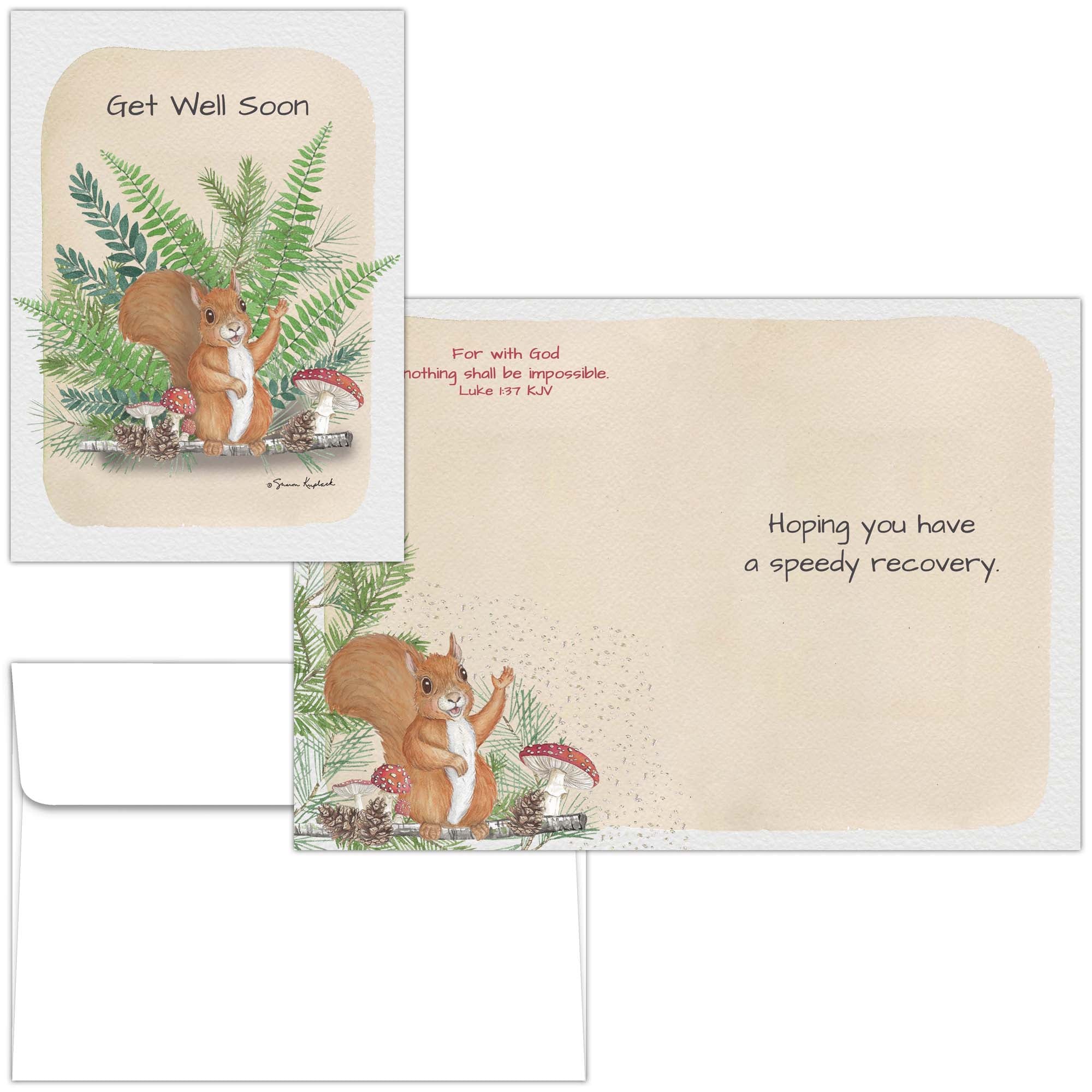 Christian Get Well Card with Scripture Woodland Fern - Squirrel