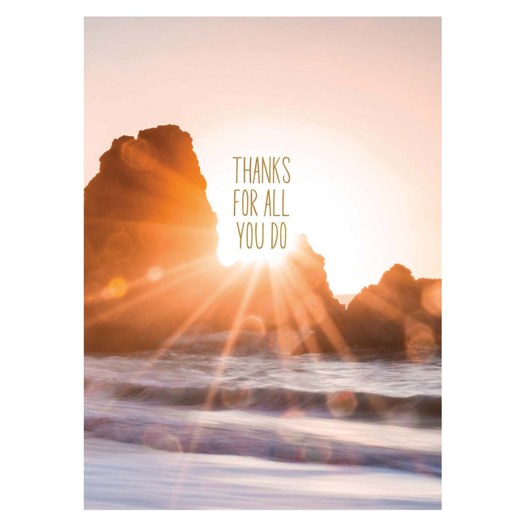 Scenic view with 'Thanks for all you do' text overlayed on a blurred background.