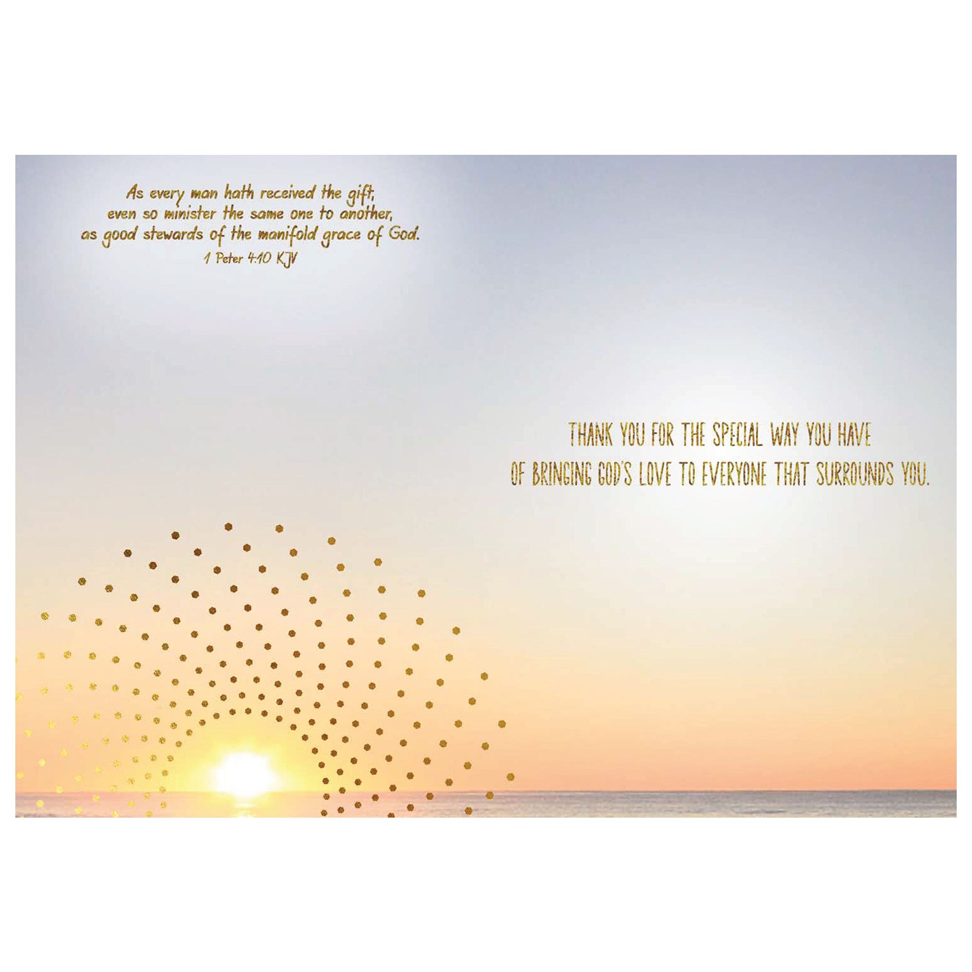 Greeting card with sunset design and inspirational text on a white background