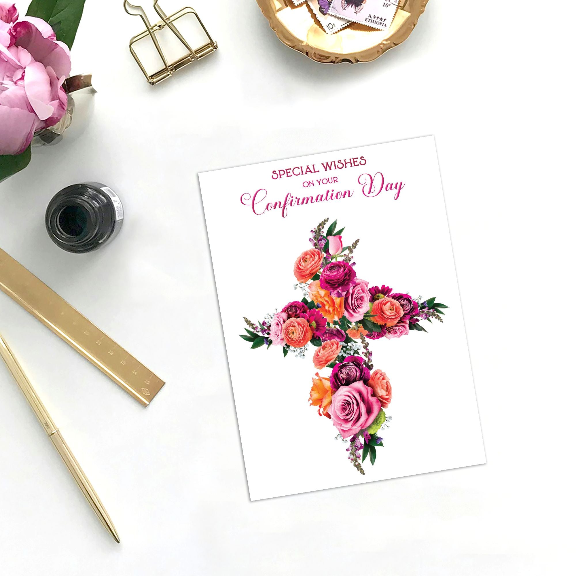 Floral Cross Confirmation Card with KJV Scripture | Shared Blessings