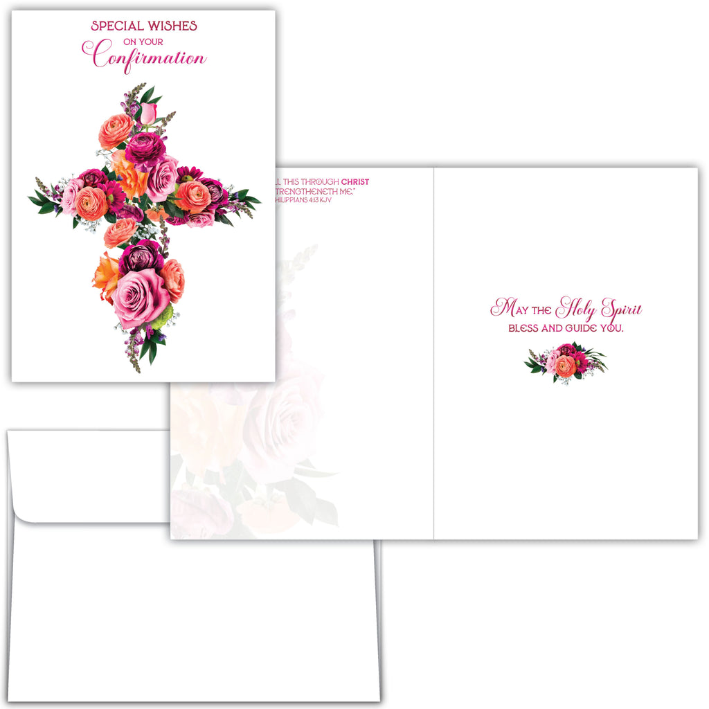 Floral Cross Confirmation Card with KJV Scripture | Shared Blessings