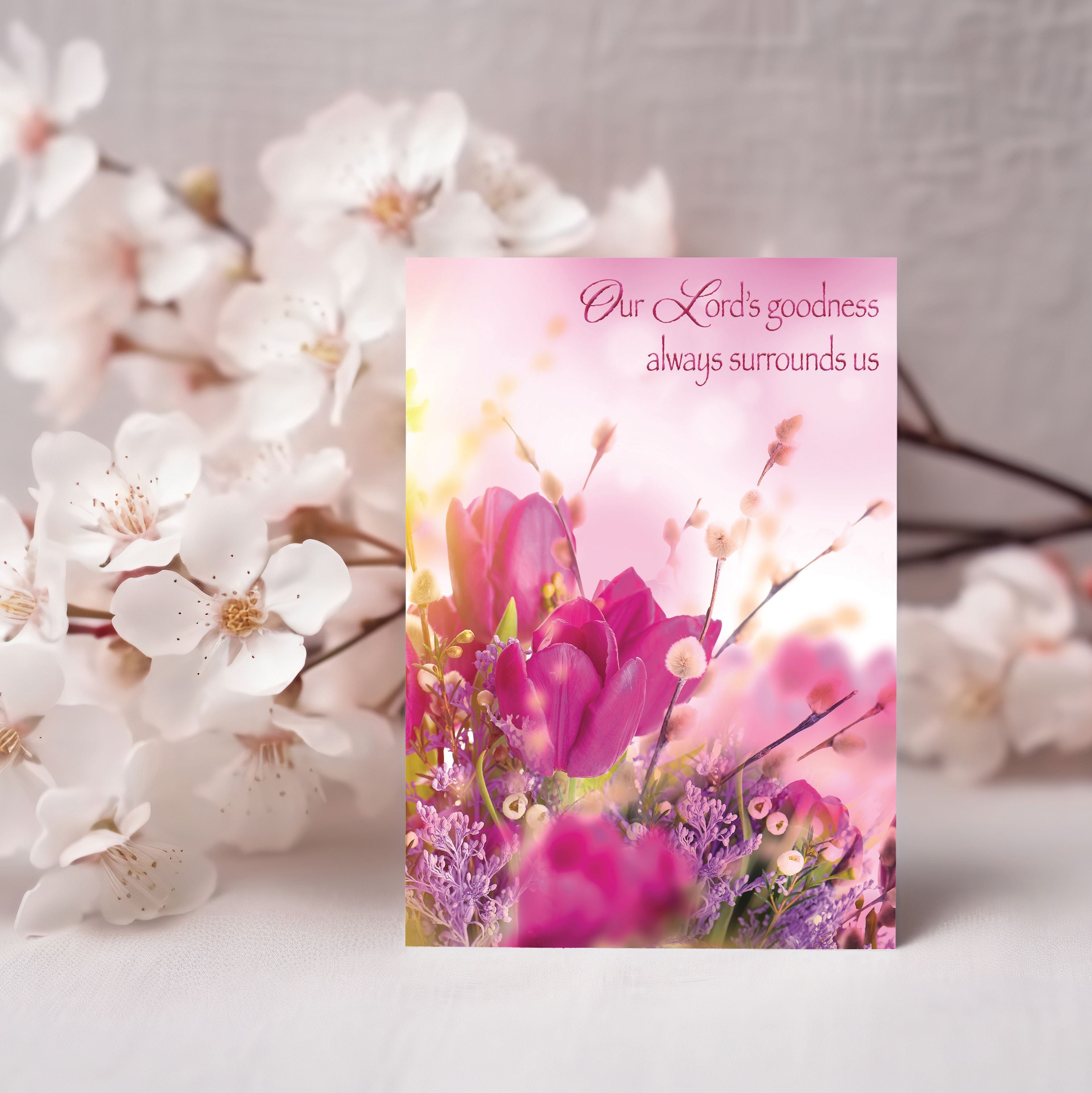 Religious Birthday Card - Shining Delicate Tulips