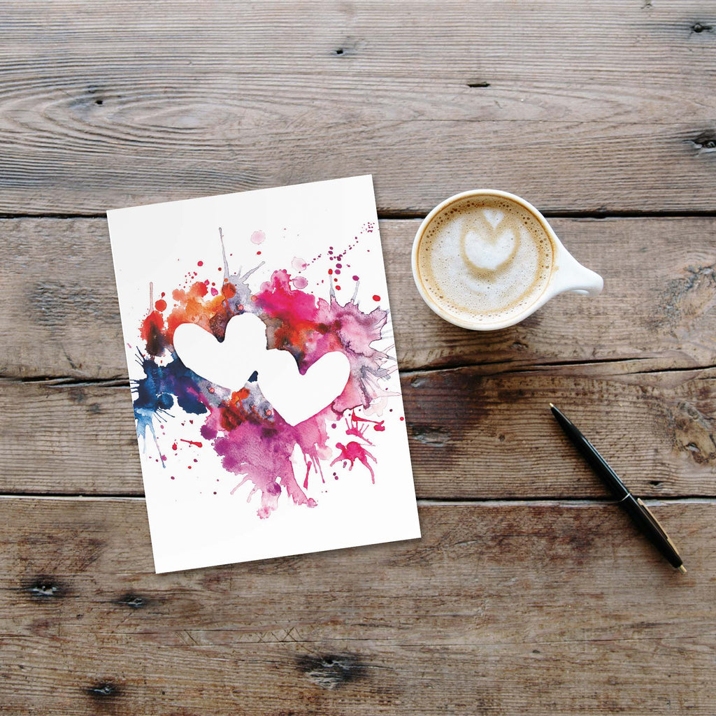 Christian Anniversary Card – Watercolor Hearts, Two Hearts One Beat