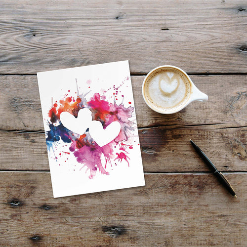 Christian Anniversary Card – Watercolor Hearts, Two Hearts One Beat