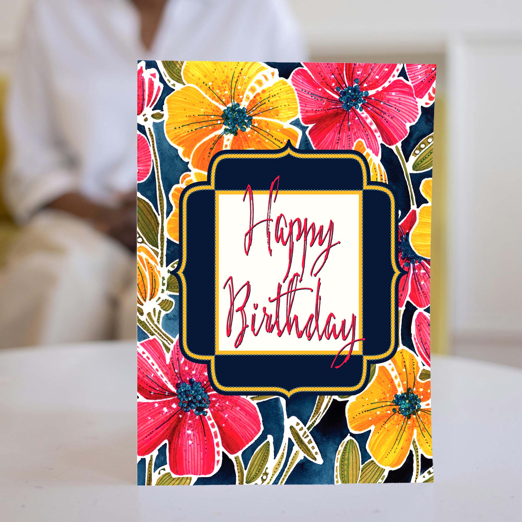 Religious Birthday Card, Red and Gold Blooms
