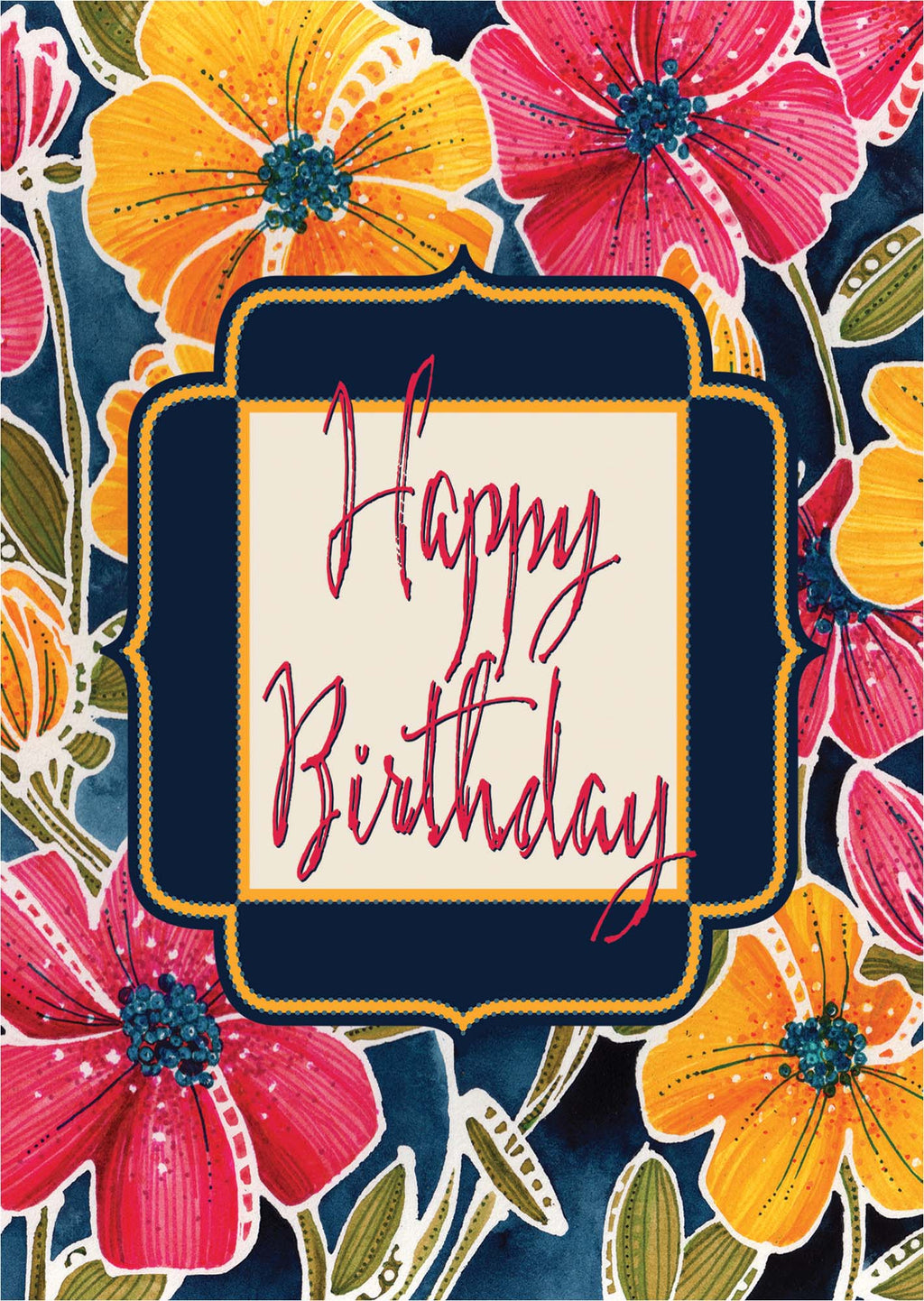Religious Birthday Card, Red and Gold Blooms
