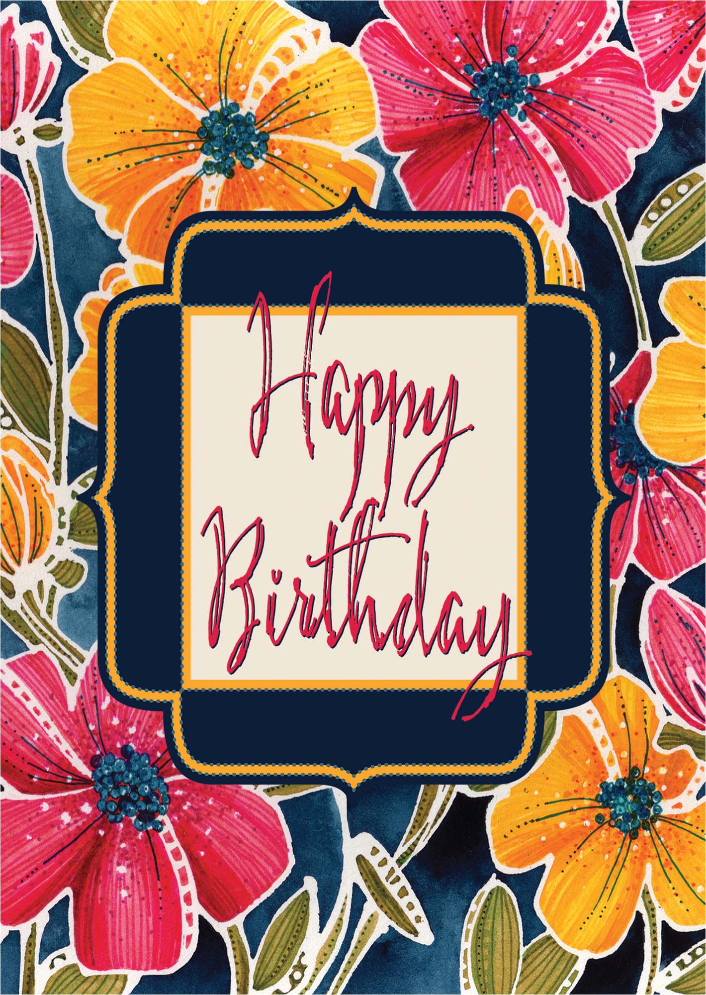 Religious Birthday Card, Red and Gold Blooms