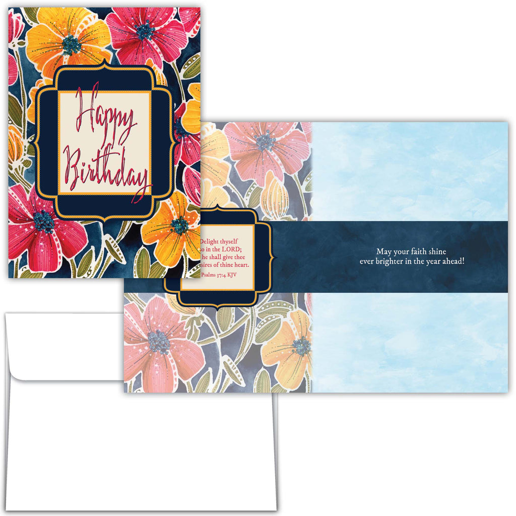 Religious Birthday Card, Red and Gold Blooms