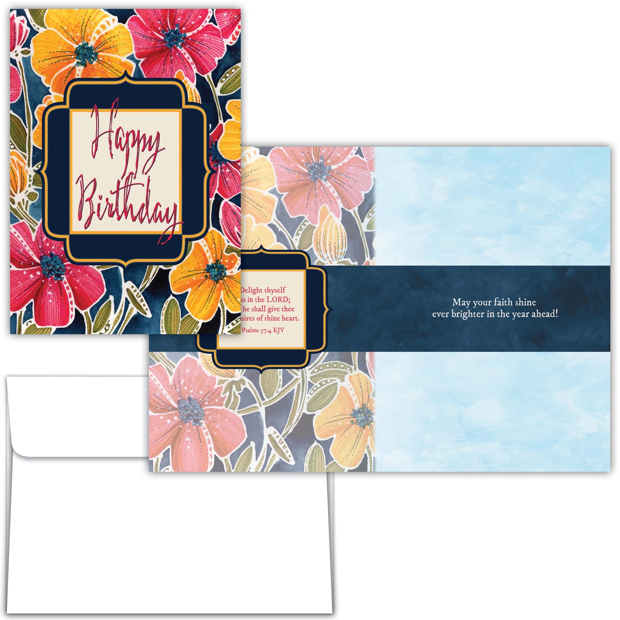 Religious Birthday Card, Red and Gold Blooms