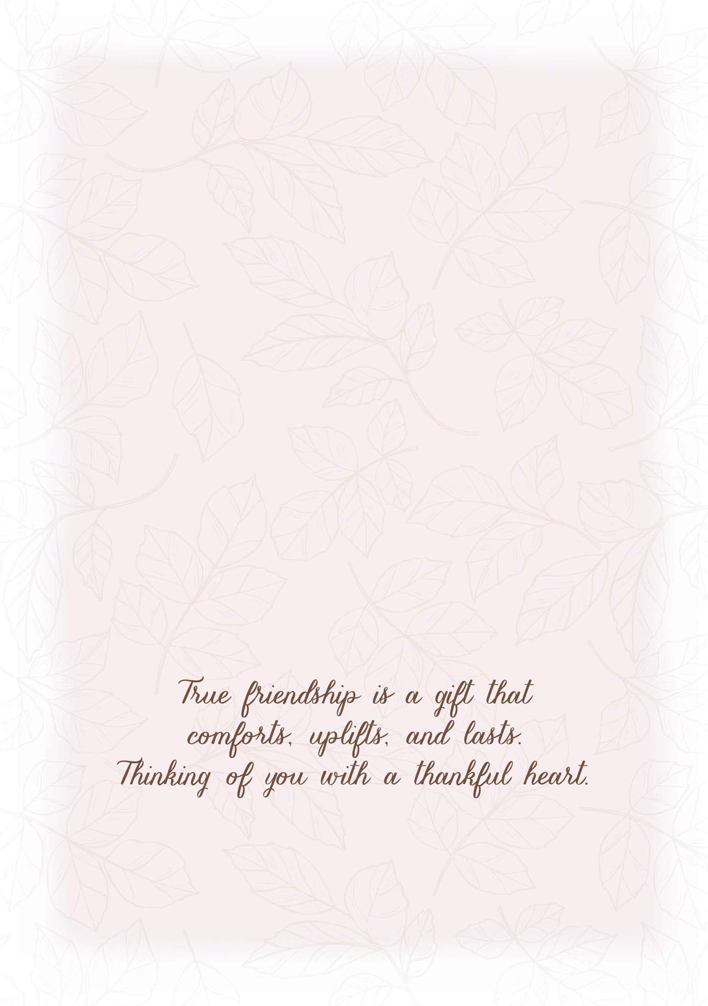 Text on a light pink background with a quote about true friendship.