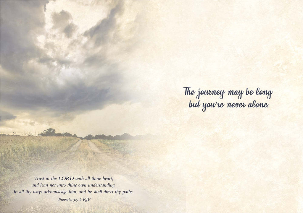 Field with clouds and a motivational quote on a beige background
