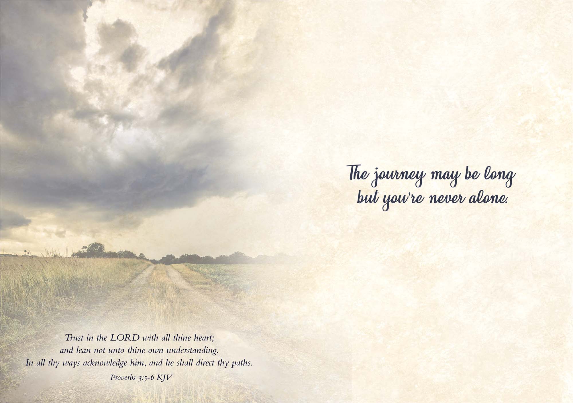 Field with clouds and a motivational quote on a beige background
