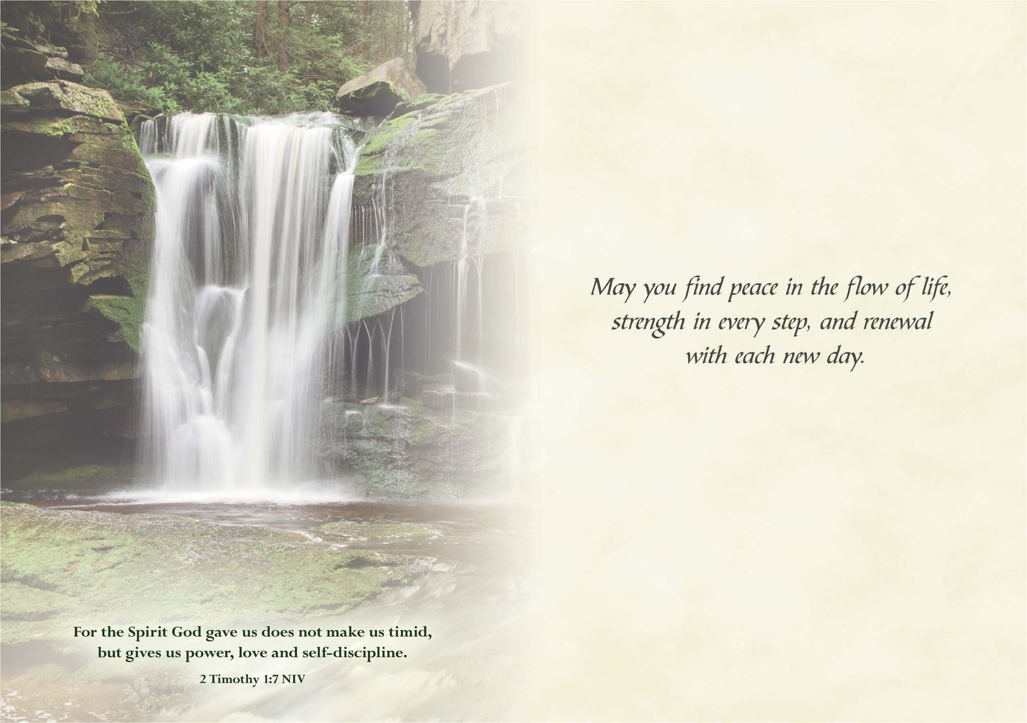 Waterfall in a forest with inspirational quote on a light background