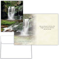 Greeting card with a waterfall image and motivational text on a white background