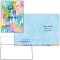 Two greeting cards with colorful designs and text on a white background