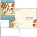 Set of two greeting cards with floral designs and inspirational text on a white background.