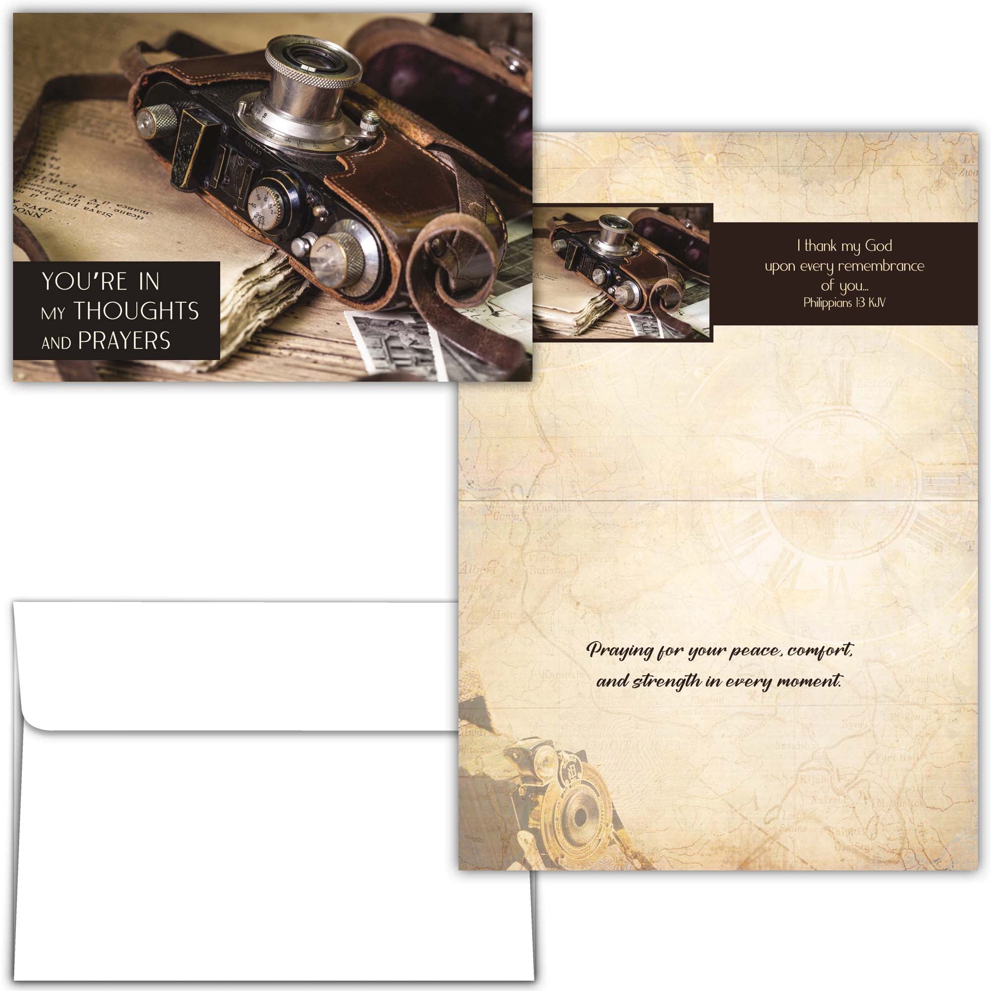 Vintage-style card with camera design and text on a white background