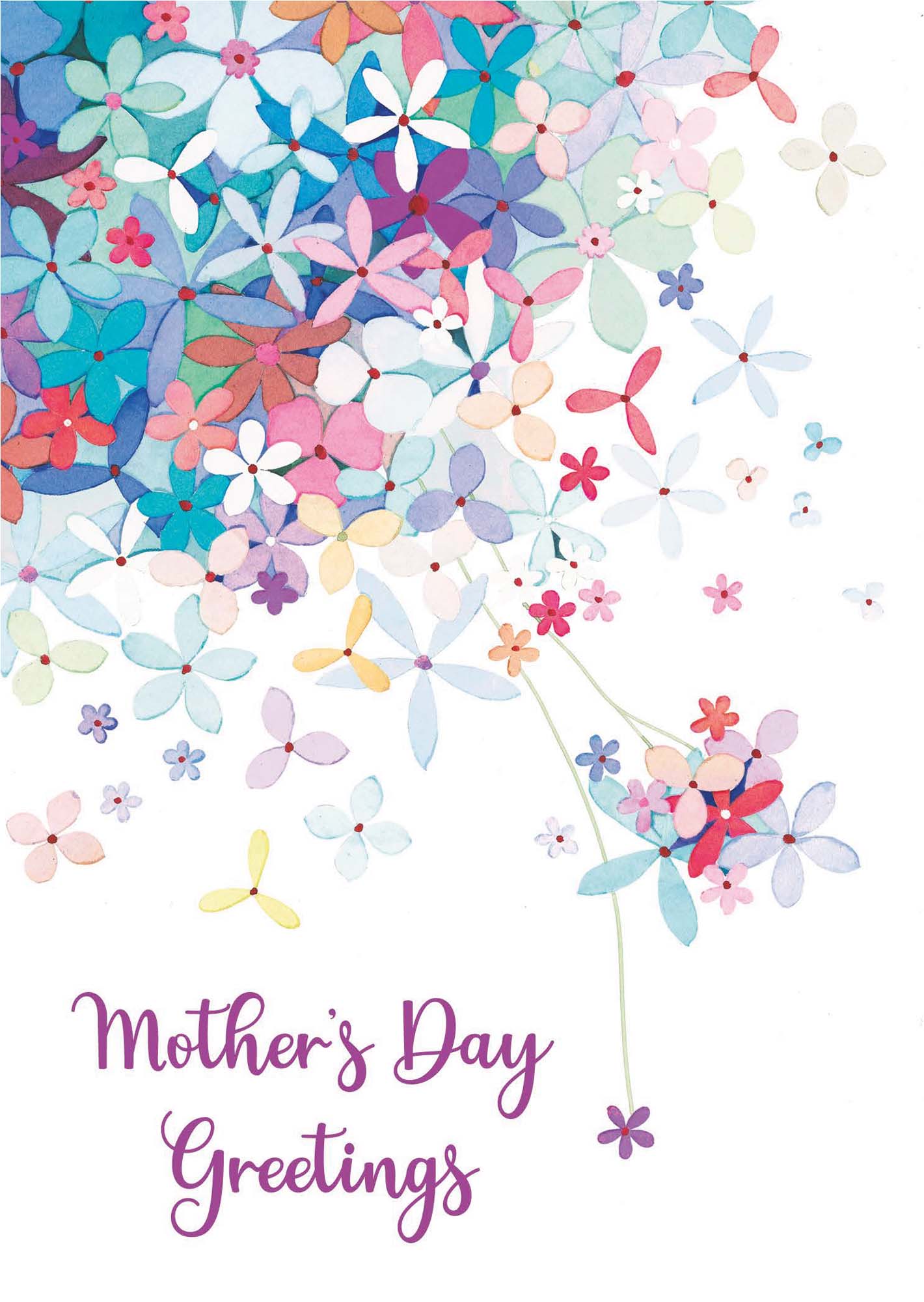 Colorful floral design with 'Mother's Day Greetings' text on a white background