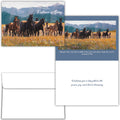 Father's Day card with horses and mountains on a blue background