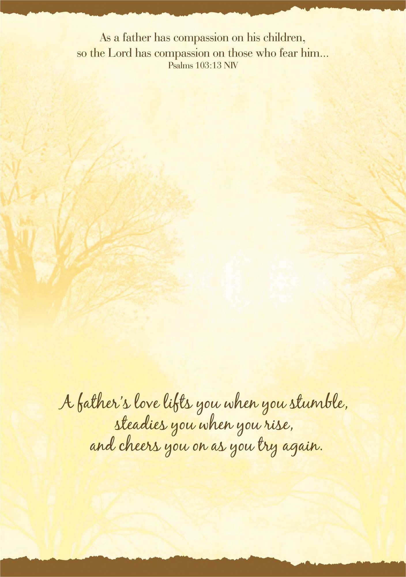 Yellow watercolor background with text about a father's love and compassion from a religious quote.