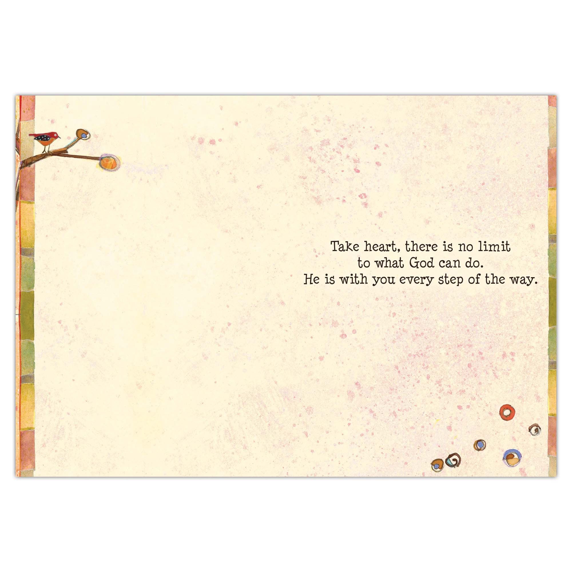 Motivational card with birds on a branch and inspirational quote on a textured background