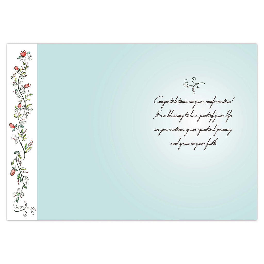 Greeting card with floral design and congratulatory message on a light blue background