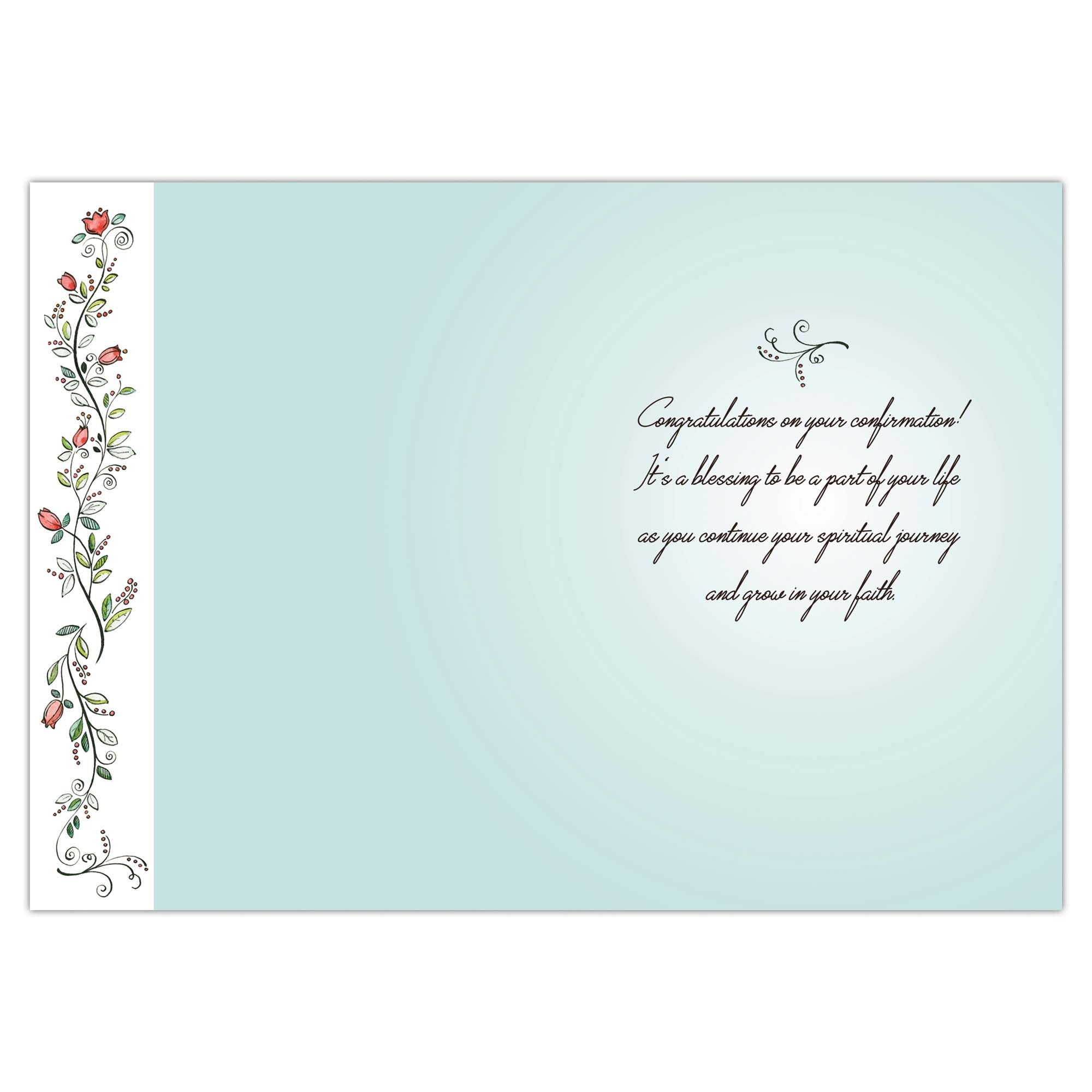 Greeting card with floral design and congratulatory message on a light blue background