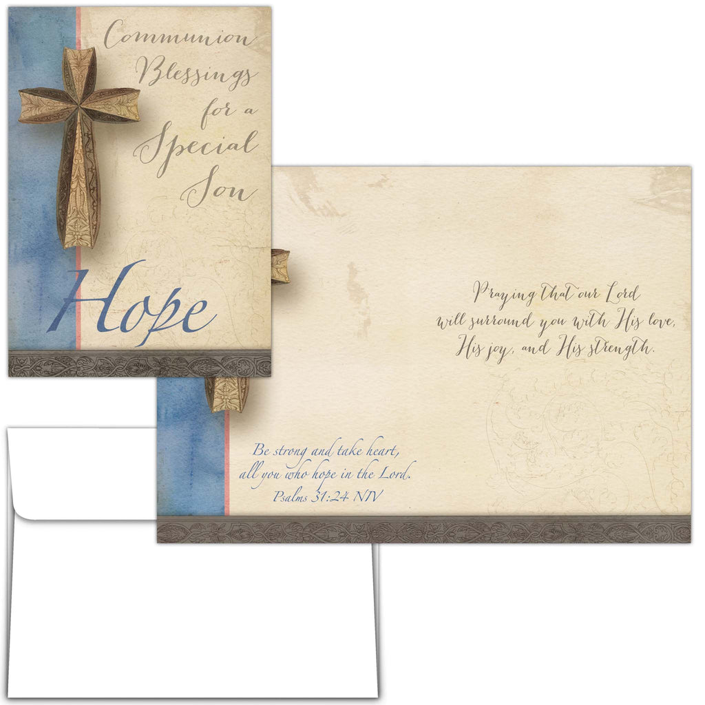 Greeting card with cross design and text on a white background