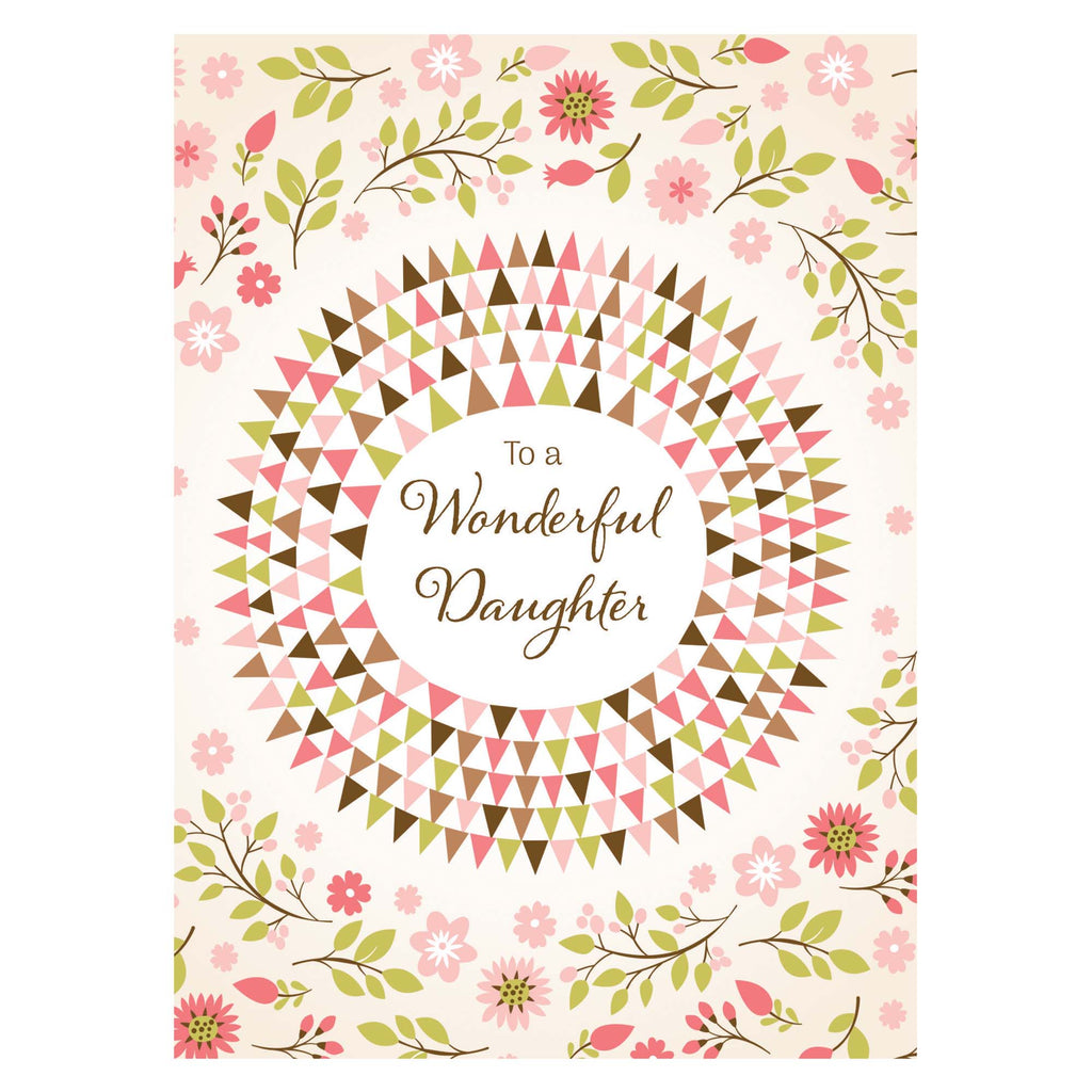 Greeting card with floral design and 'To a Wonderful Daughter' text