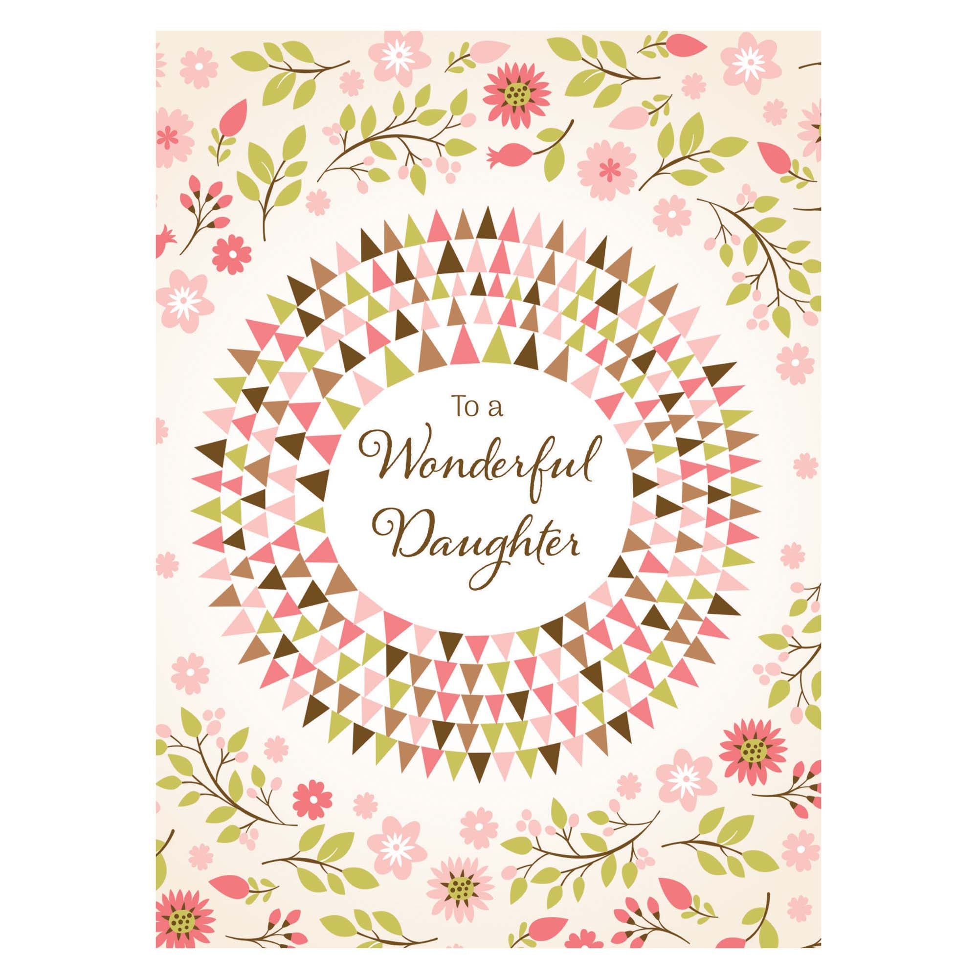 Greeting card with floral design and 'To a Wonderful Daughter' text
