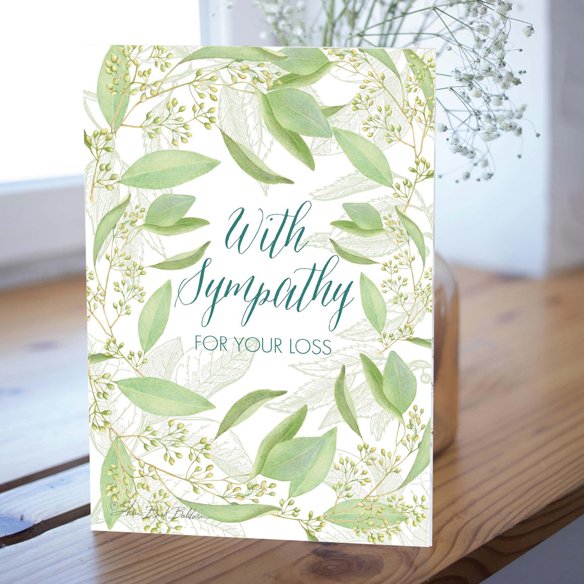 Christian Sympathy Card with Scripture | With Sympathy Greenery