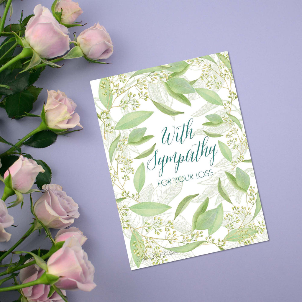Christian Sympathy Card with Scripture | With Sympathy Greenery