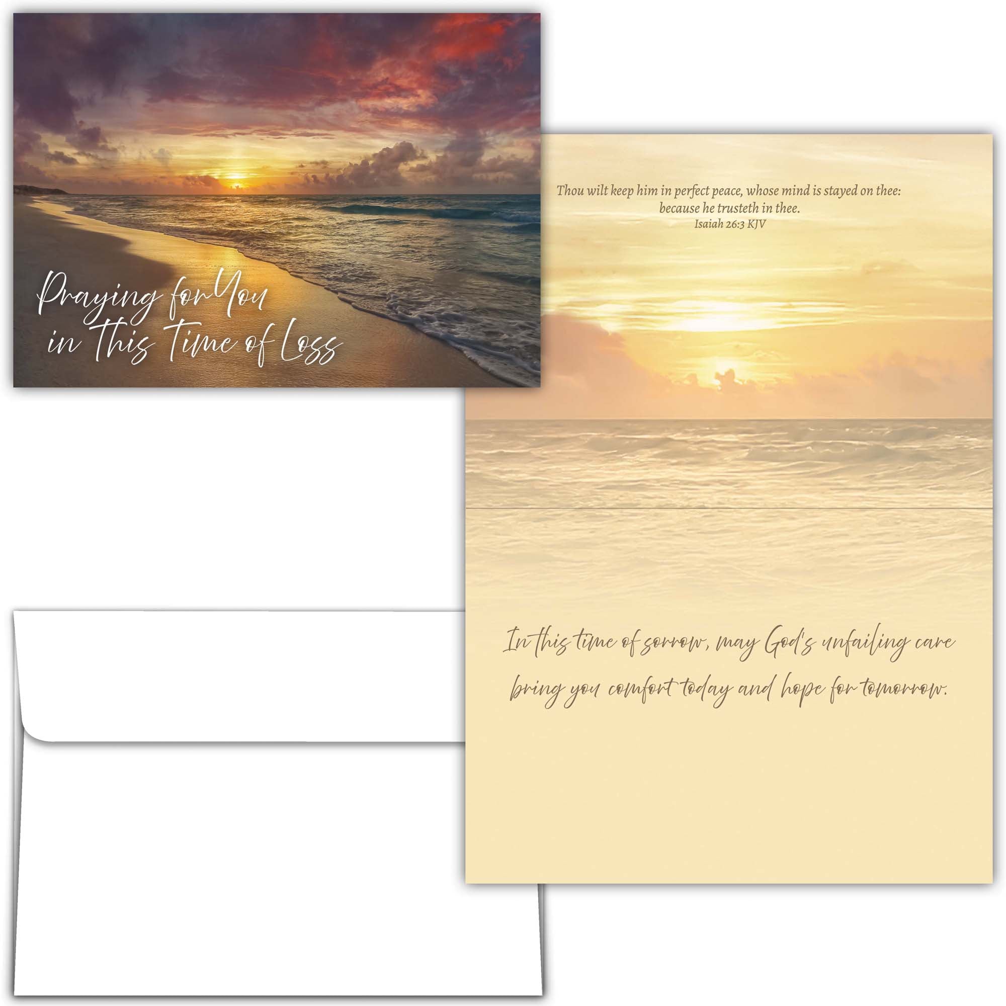 Set of cards with sunset beach scene and inspirational text