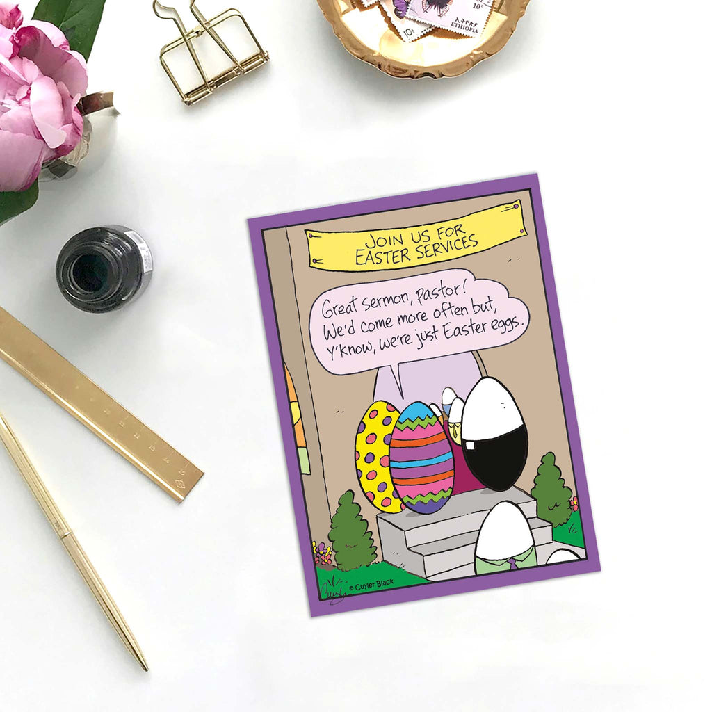 Humorous Easter Scripture Card on White Desk