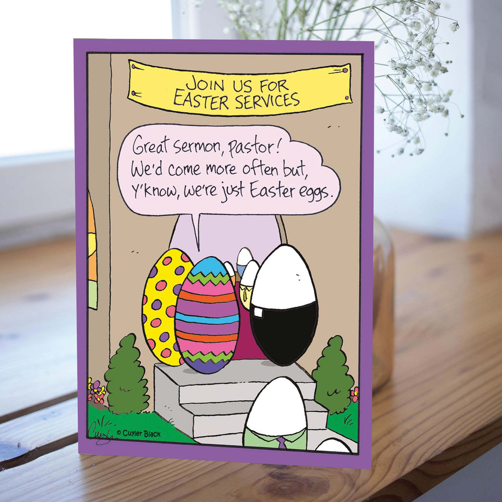 Scripture Humorous Easter Card on Wooden Ledge