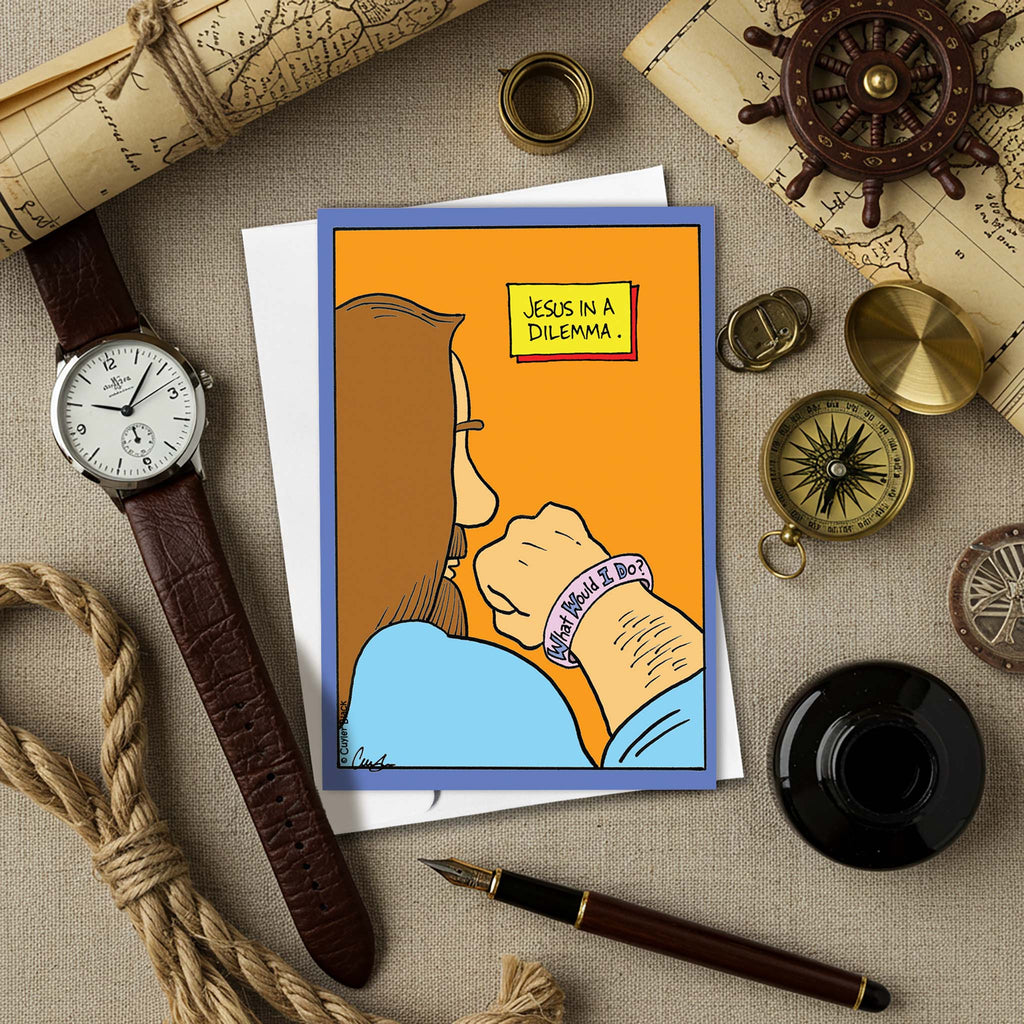 Scripture Humor Card on Table with Watches