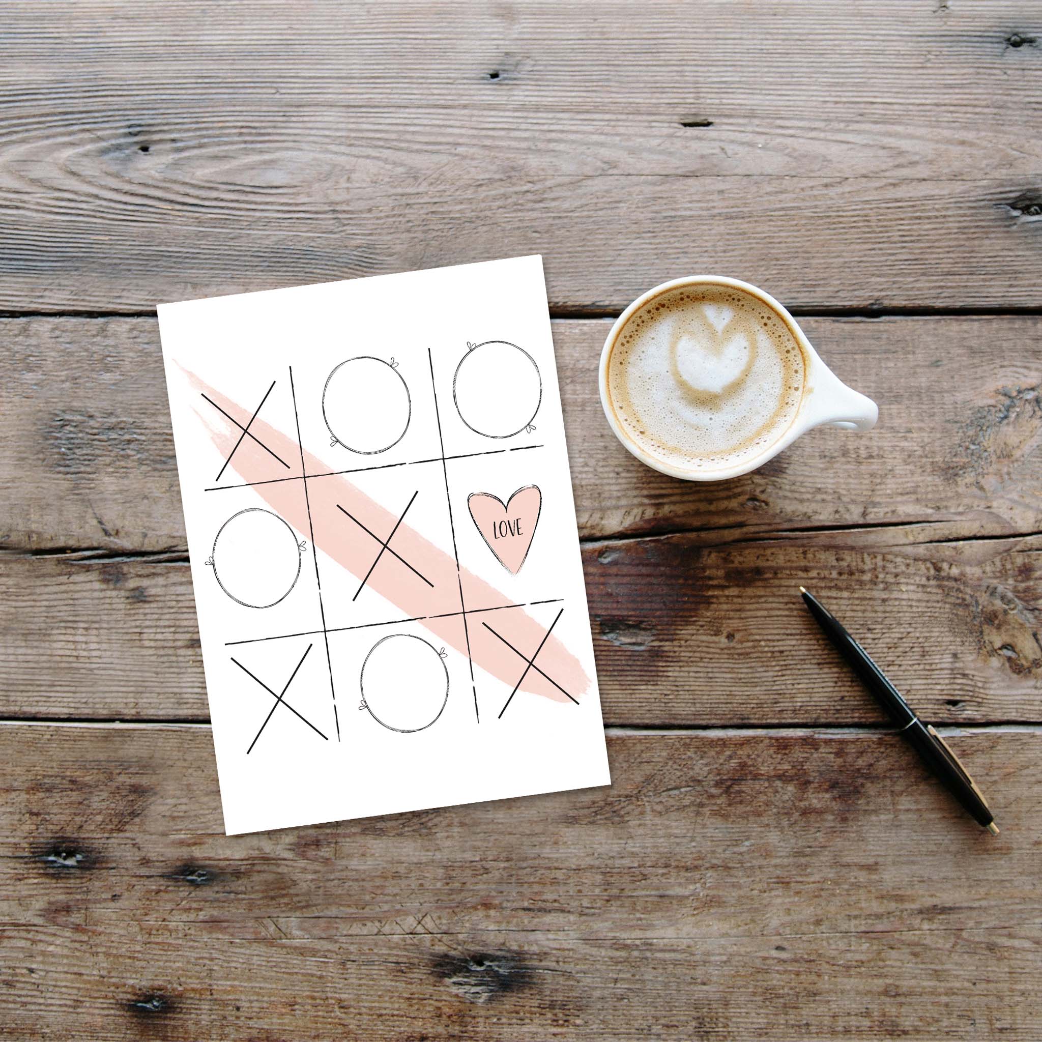 Christian Valentine's Day card with XOXO with coffee
