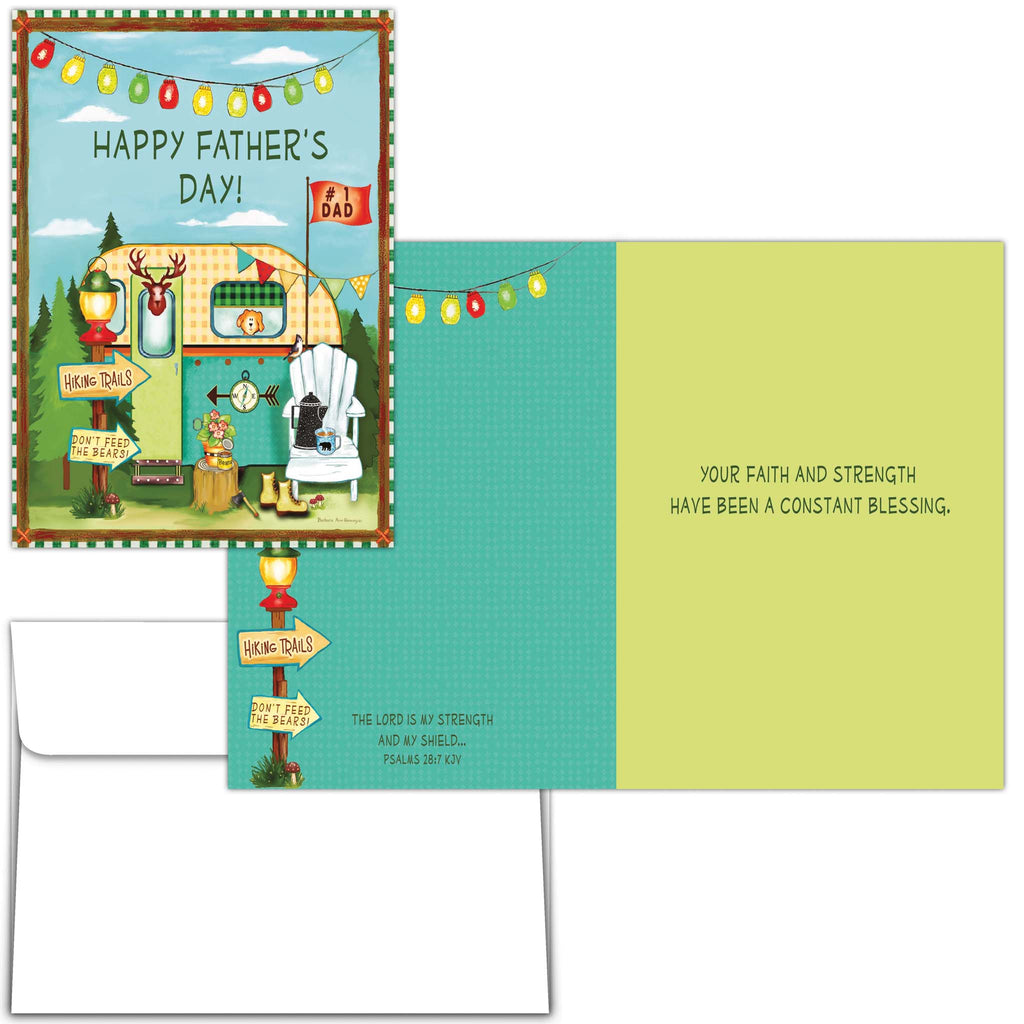 Father's Day card with camper illustration and inspirational quote
