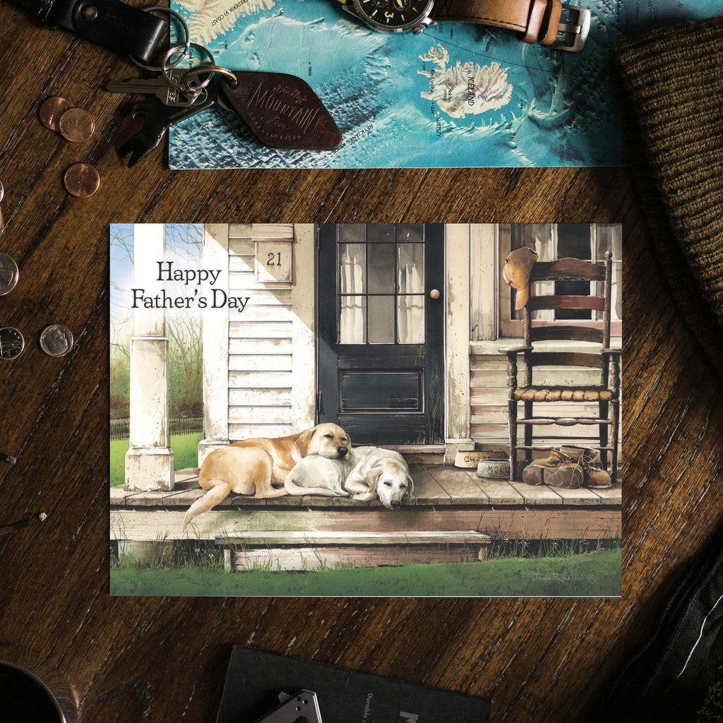 Religious Father's Day Card with Dogs on Table