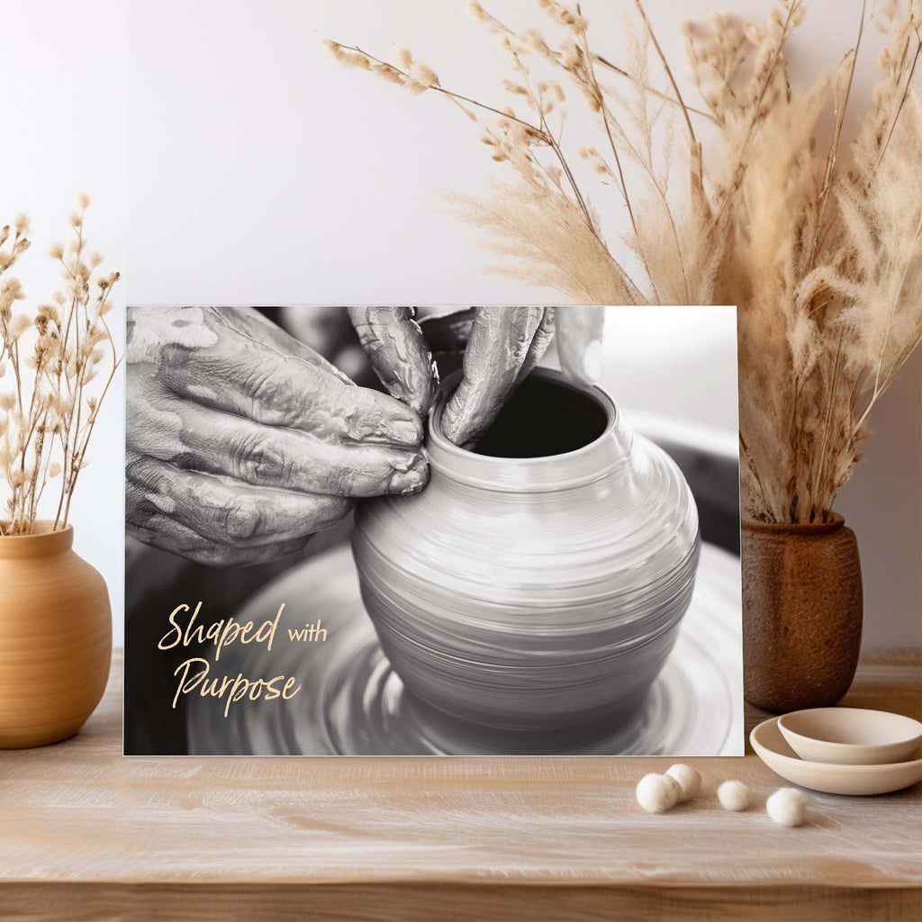 Decorative setup with a potter's hands