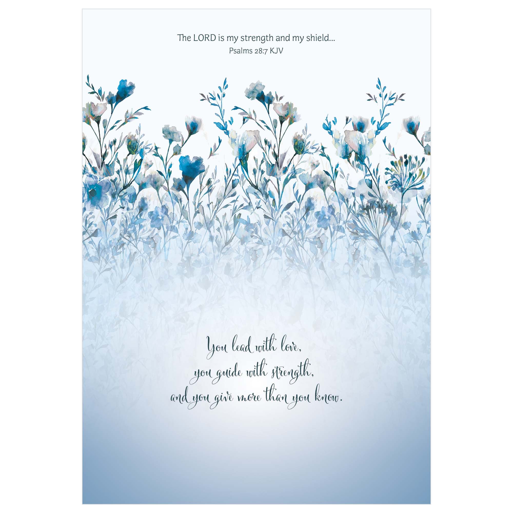 Decorative card with blue floral design and inspirational text on a light blue background