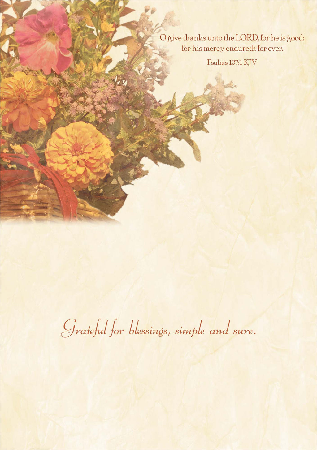 Floral arrangement with a basket on a light background, featuring text.